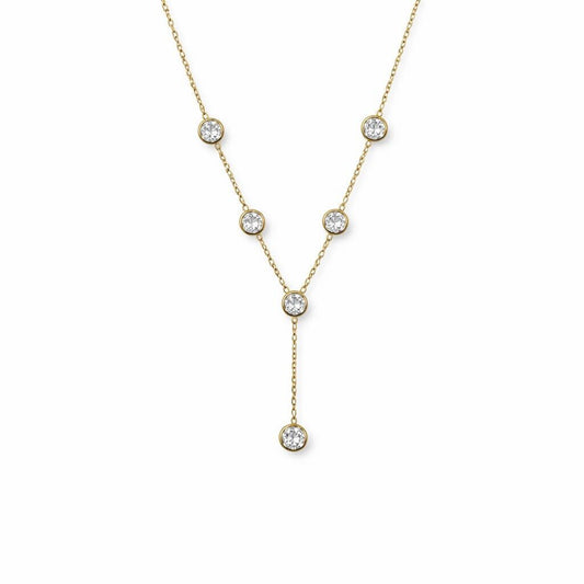 Gold necklace with diamond beads on a white background