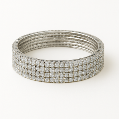 American Diamond Bangles — Silver-Plated Set of 4