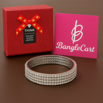 American Diamond Bangles — Silver-Plated Set of 4