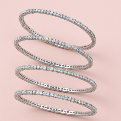 American Diamond Bangles — Silver-Plated Set of 4