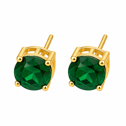 Emerald Green Solitaire Stud Earrings