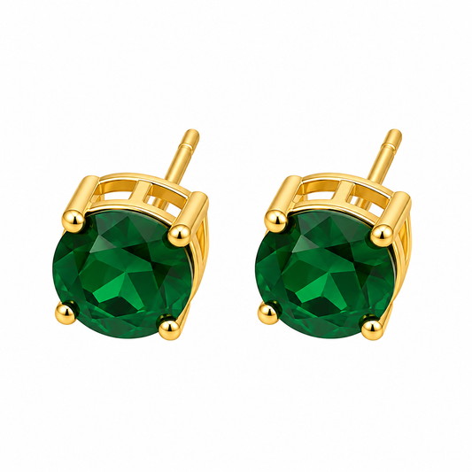 Emerald Green Solitaire Stud Earrings