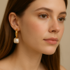 Twisted Gold Link Pearl Earrings