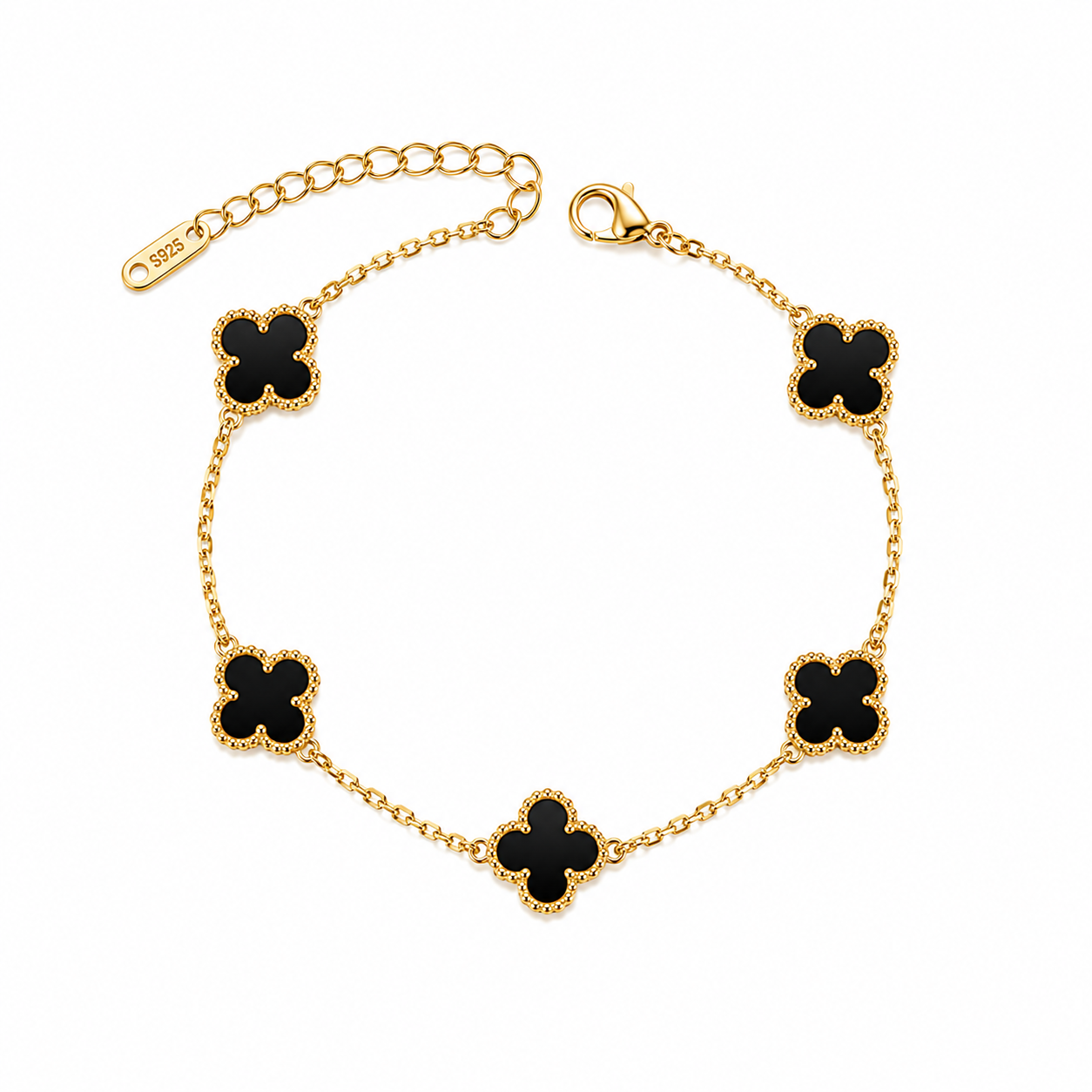Black mini Clover Charm Gold-Tone Bracelet