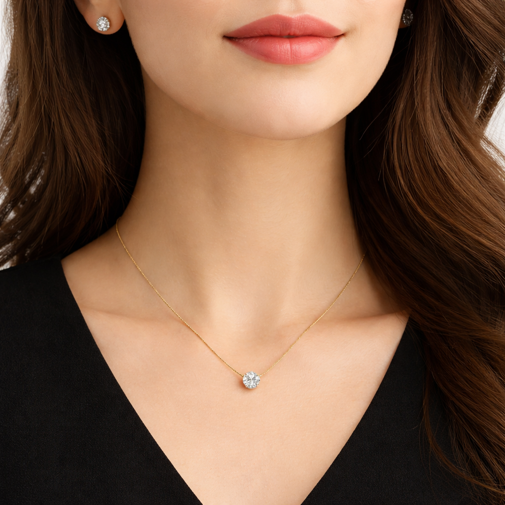 Elegant Gold-Plated Solitaire Pendant Set