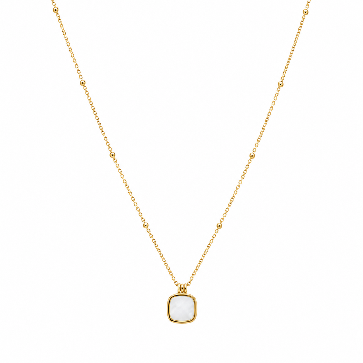 Gold-Tone Square White Stone Pendant Necklace