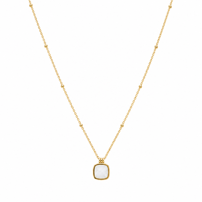 Gold-Tone Square White Stone Pendant Necklace