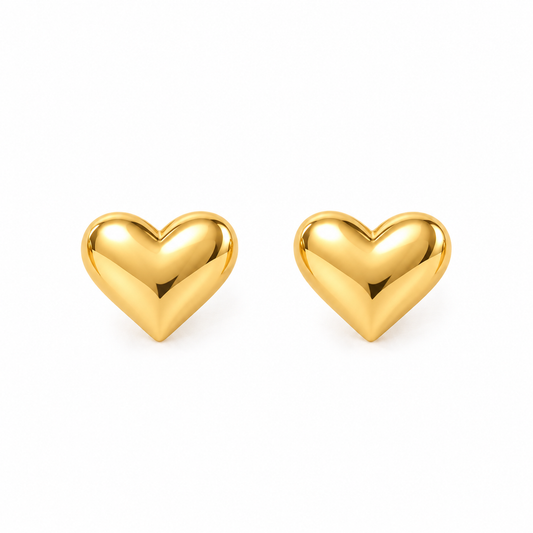 Close-up detail of Golden Love Heart Stud Earrings showing gold-tone finish — BangleCart