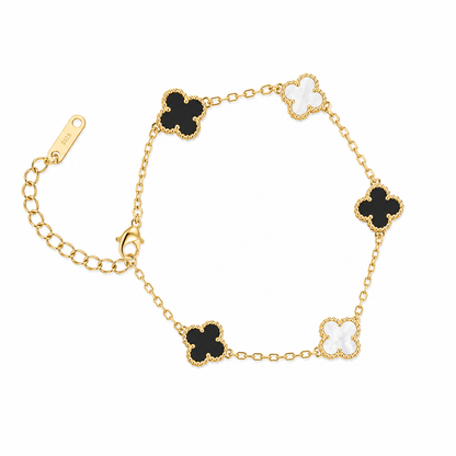 Black & White mini Clover Charm Gold-Tone Bracelet