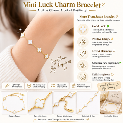 White mini Clover Charm Gold-Tone Bracelet