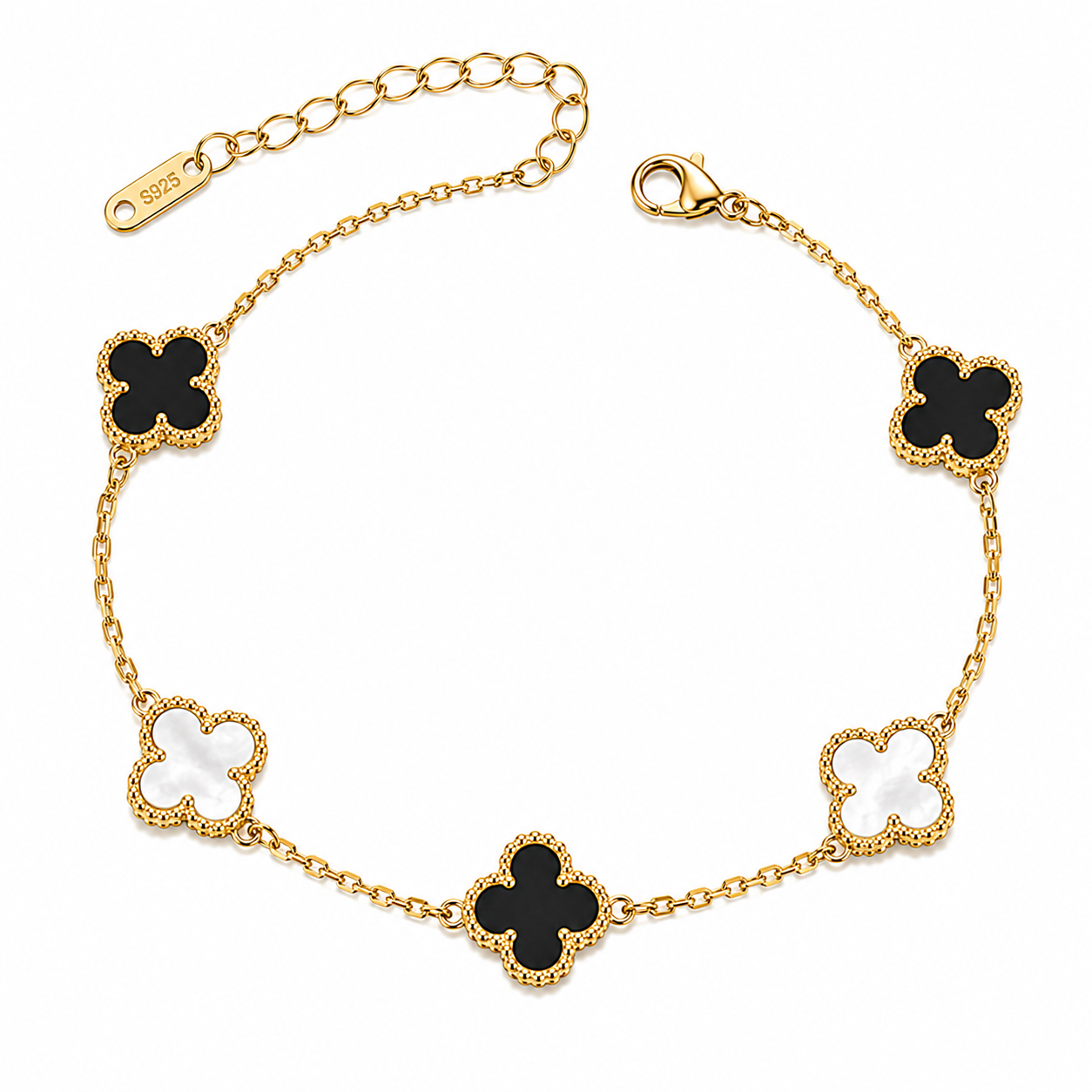 Black & White mini Clover Charm Gold-Tone Bracelet
