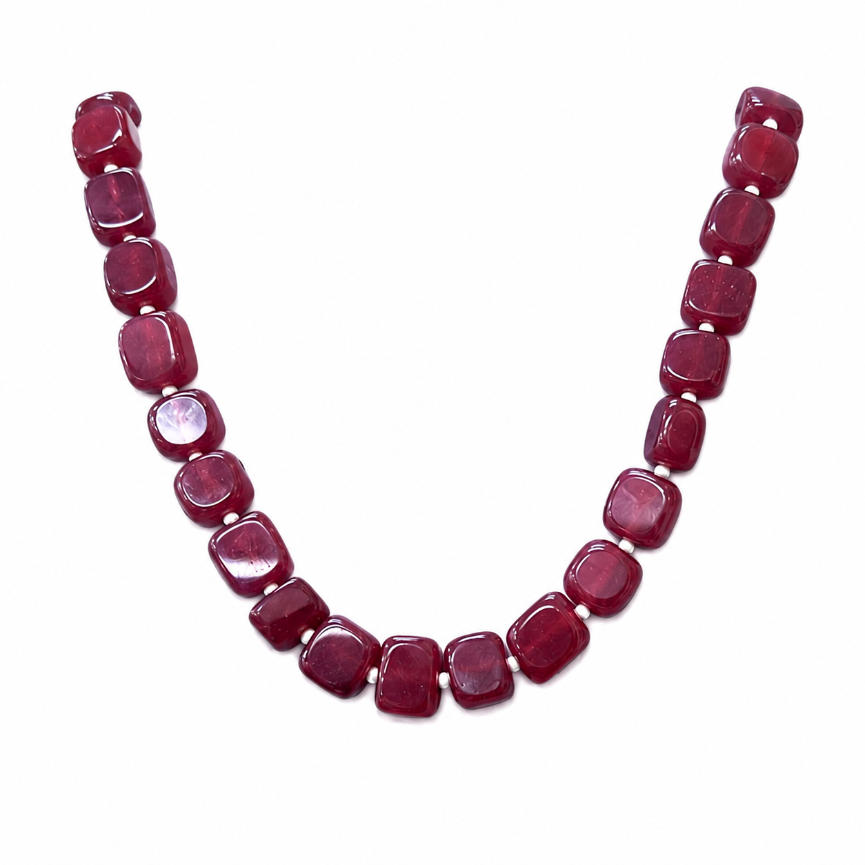 Deep Red Square-Bead Statement Necklace