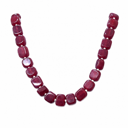 Deep Red Square-Bead Statement Necklace
