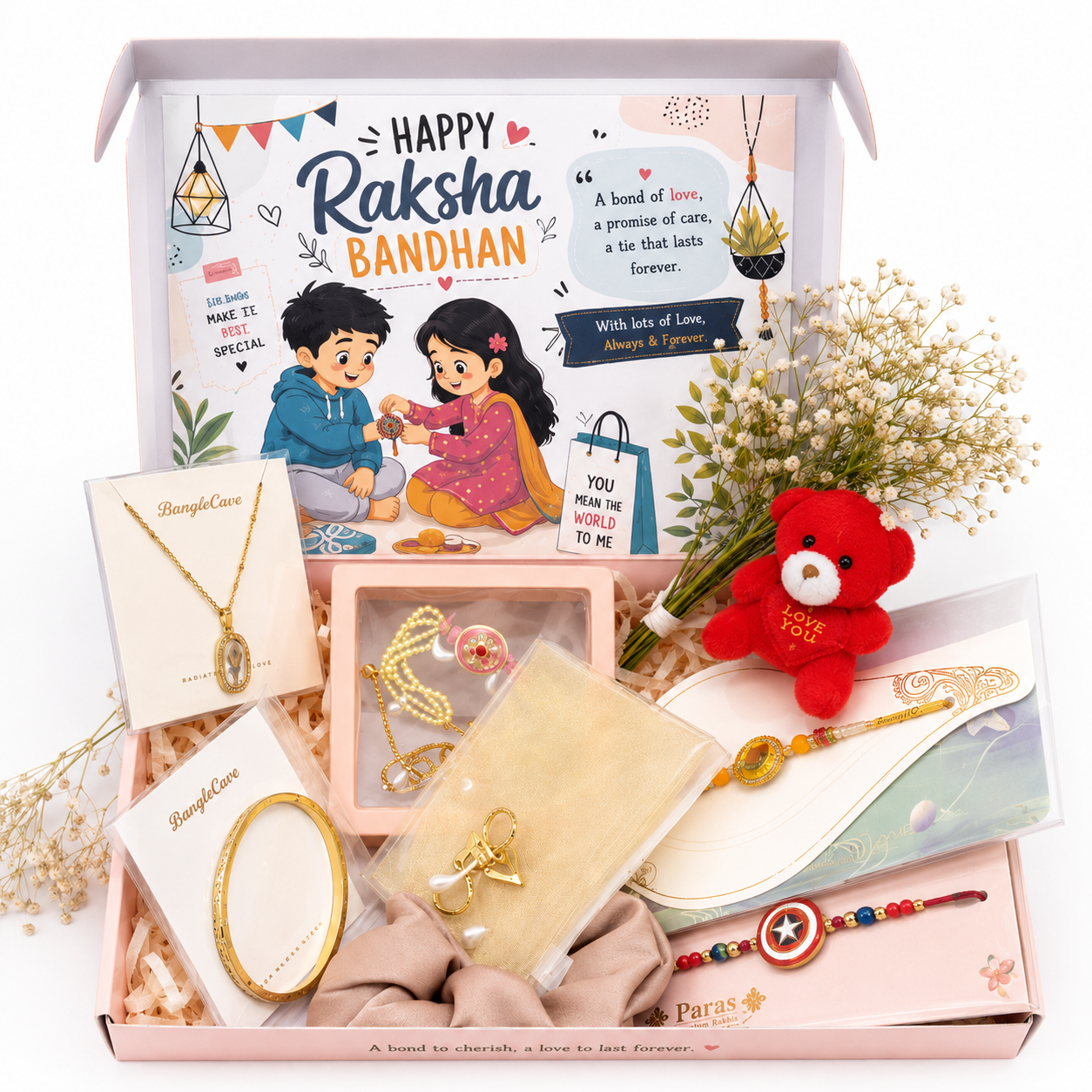 Luxury Rakhi Hamper with Rakhis, Jewellery, Teddy & Accessories