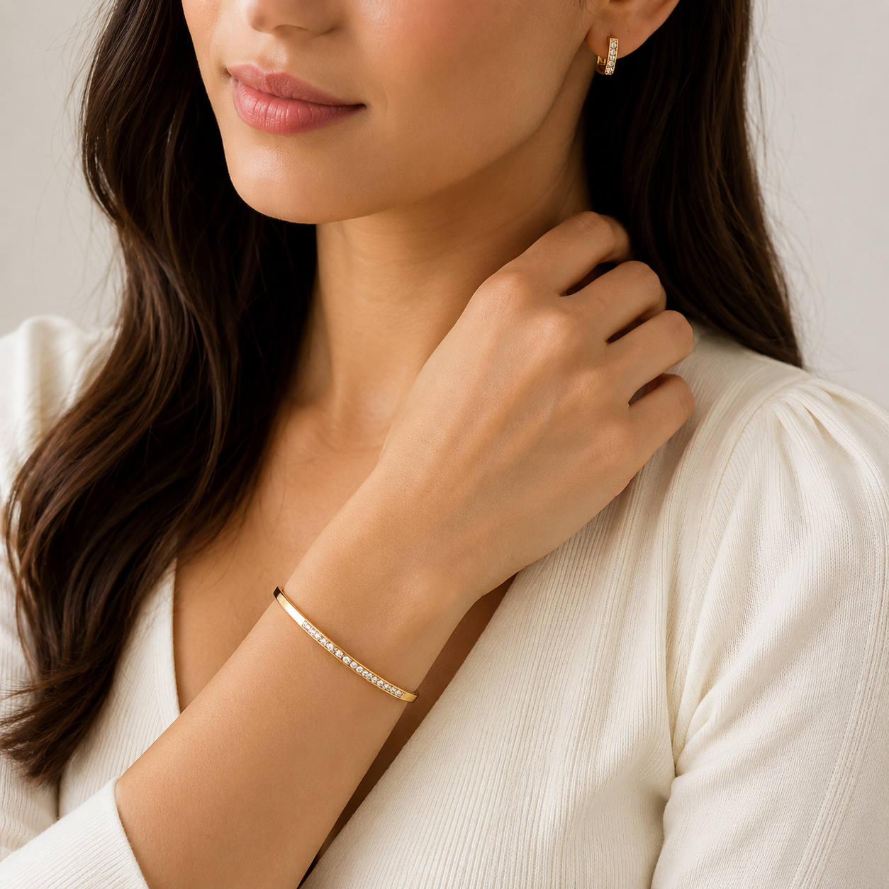Gold Crystal Bracelet and Earrings Jewelry Set for Women