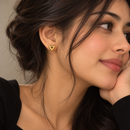 Golden Love Heart Stud Earrings