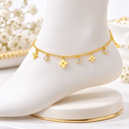 Gold Floral Charm Anklet for Women