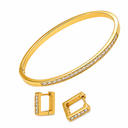 Gold Crystal Bracelet and Earrings Jewelry Set for Women