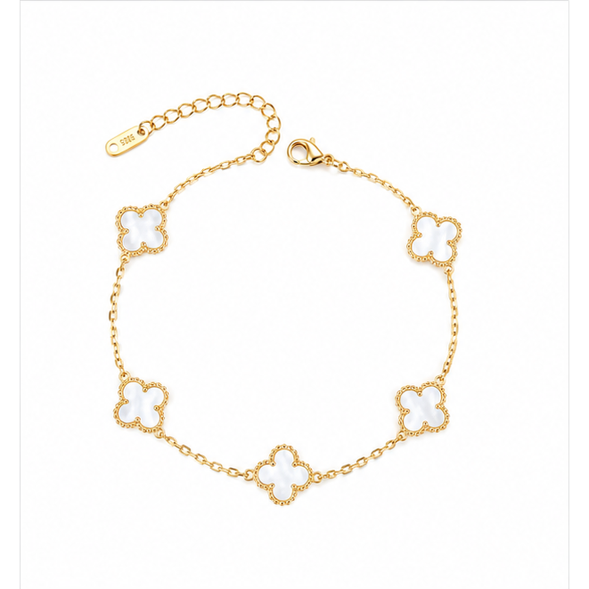White mini Clover Charm Gold-Tone Bracelet