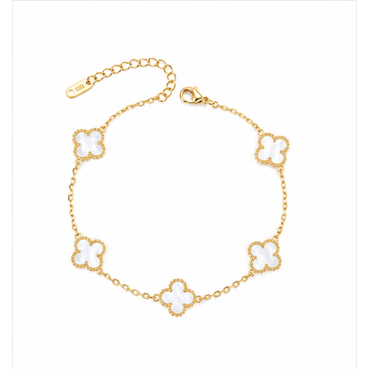 White mini Clover Charm Gold-Tone Bracelet