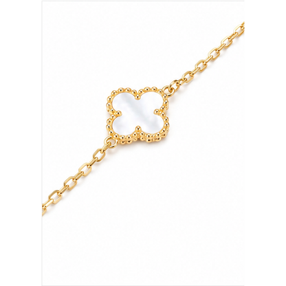 White mini Clover Charm Gold-Tone Bracelet
