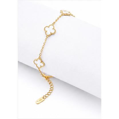 White mini Clover Charm Gold-Tone Bracelet