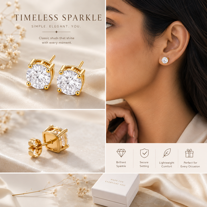Classic Four-Prong Gold Crystal Studs