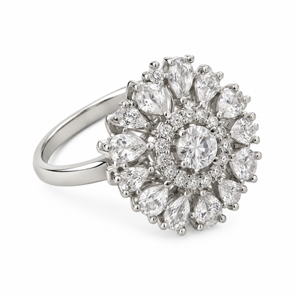 Royal Bloom Pear-Cut Halo Cluster Ring