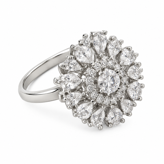Royal Bloom Pear-Cut Halo Cluster Ring