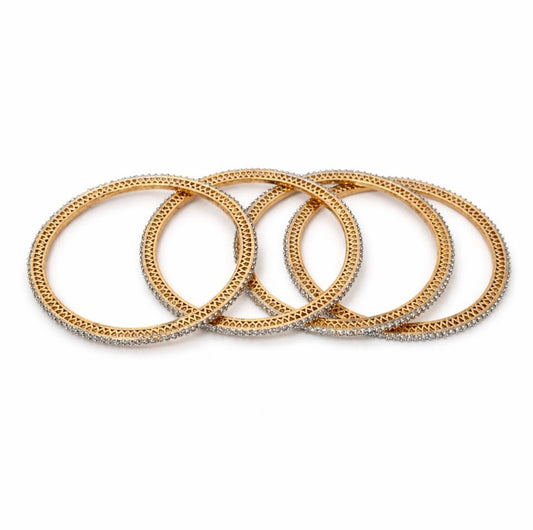 Gold-Tone Crystal-Edged Bangle Set of 4