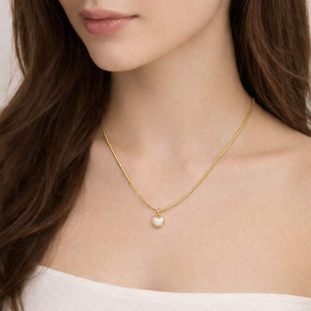 Pearl Heart Gold Necklace – Rakhi Gift for Sister