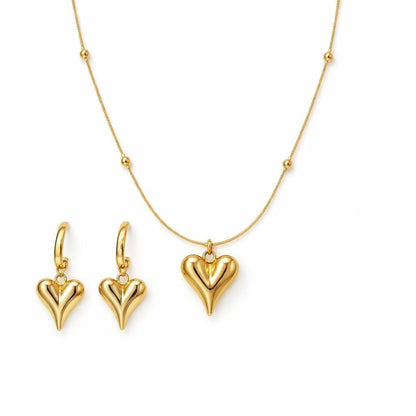 Gold Heart Pendant Necklace & Earring Set