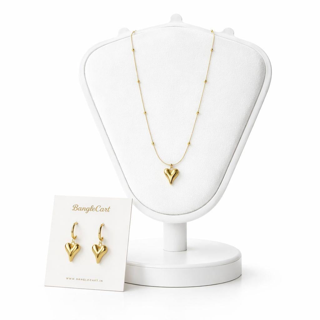 Gold Heart Pendant Necklace & Earring Set