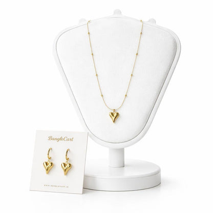 Gold Heart Pendant Necklace & Earring Set