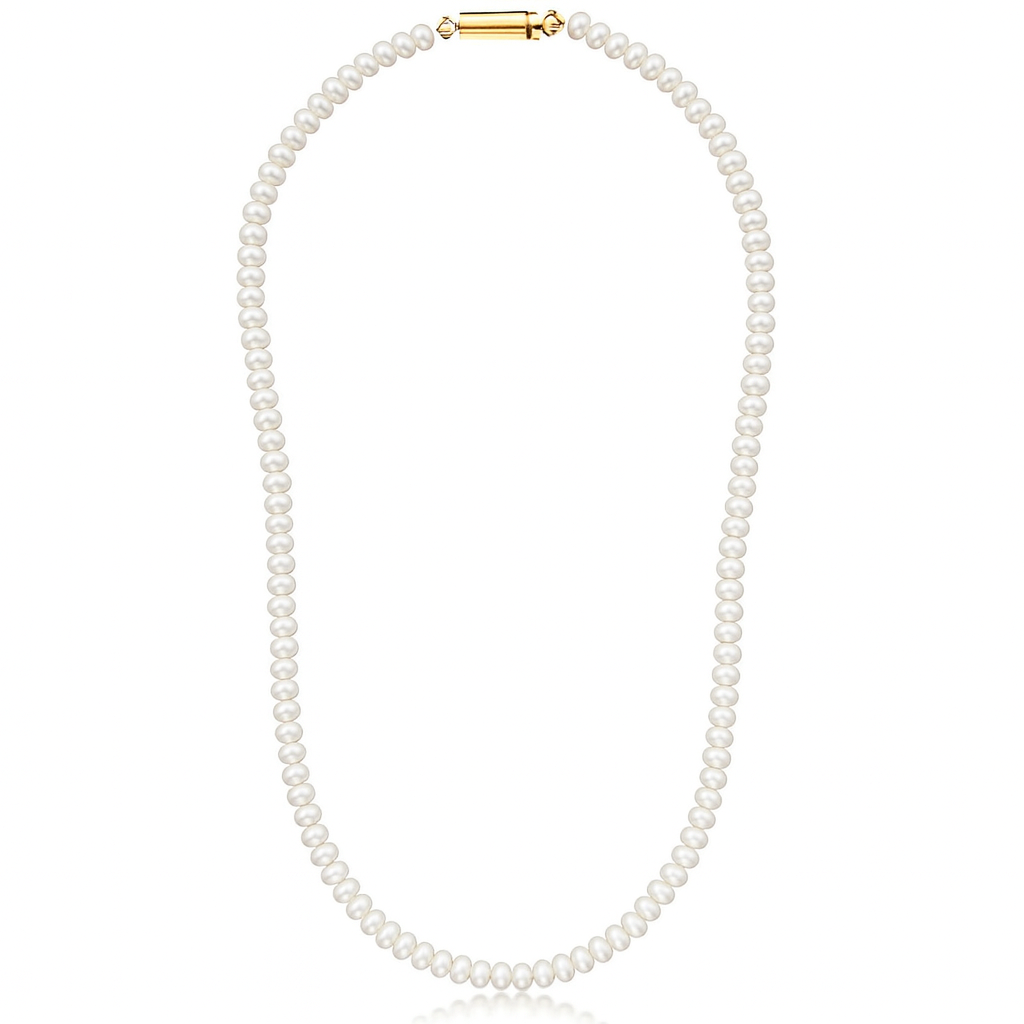 Pearl necklace with a gold clasp on a white background