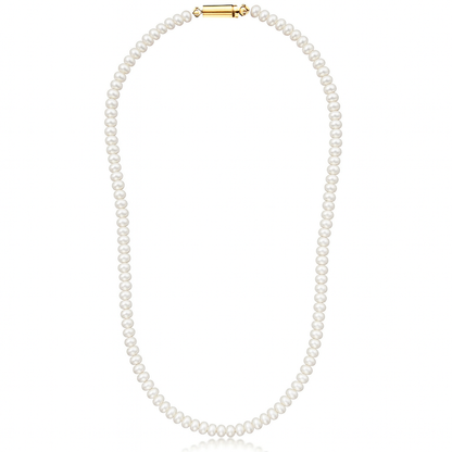 Pearl necklace with a gold clasp on a white background