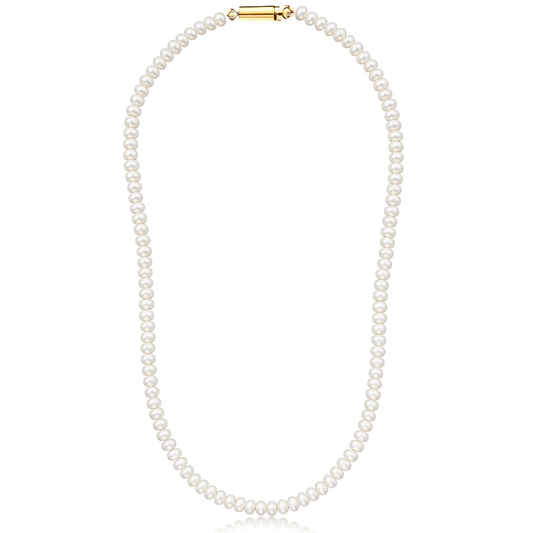 Pearl necklace with a gold clasp on a white background