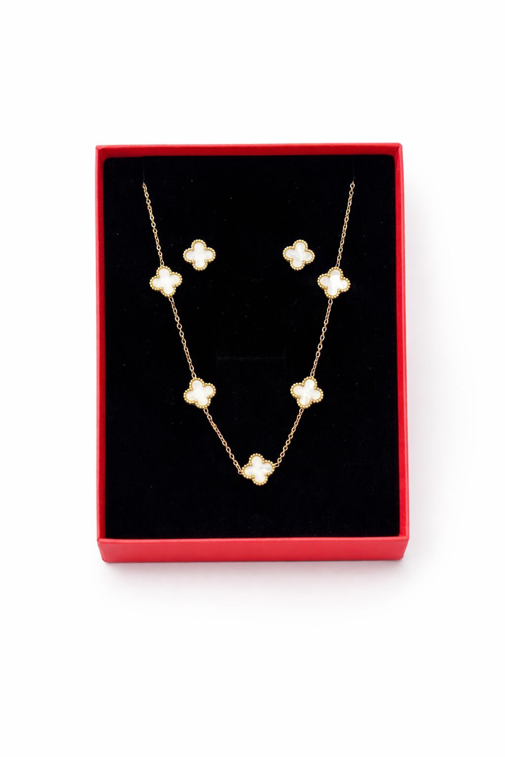 Gold Clover Necklace and Earrings Set