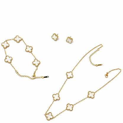 Gold Clover Jewelry Set — 3-Piece Necklace, Bracelet & Earrings