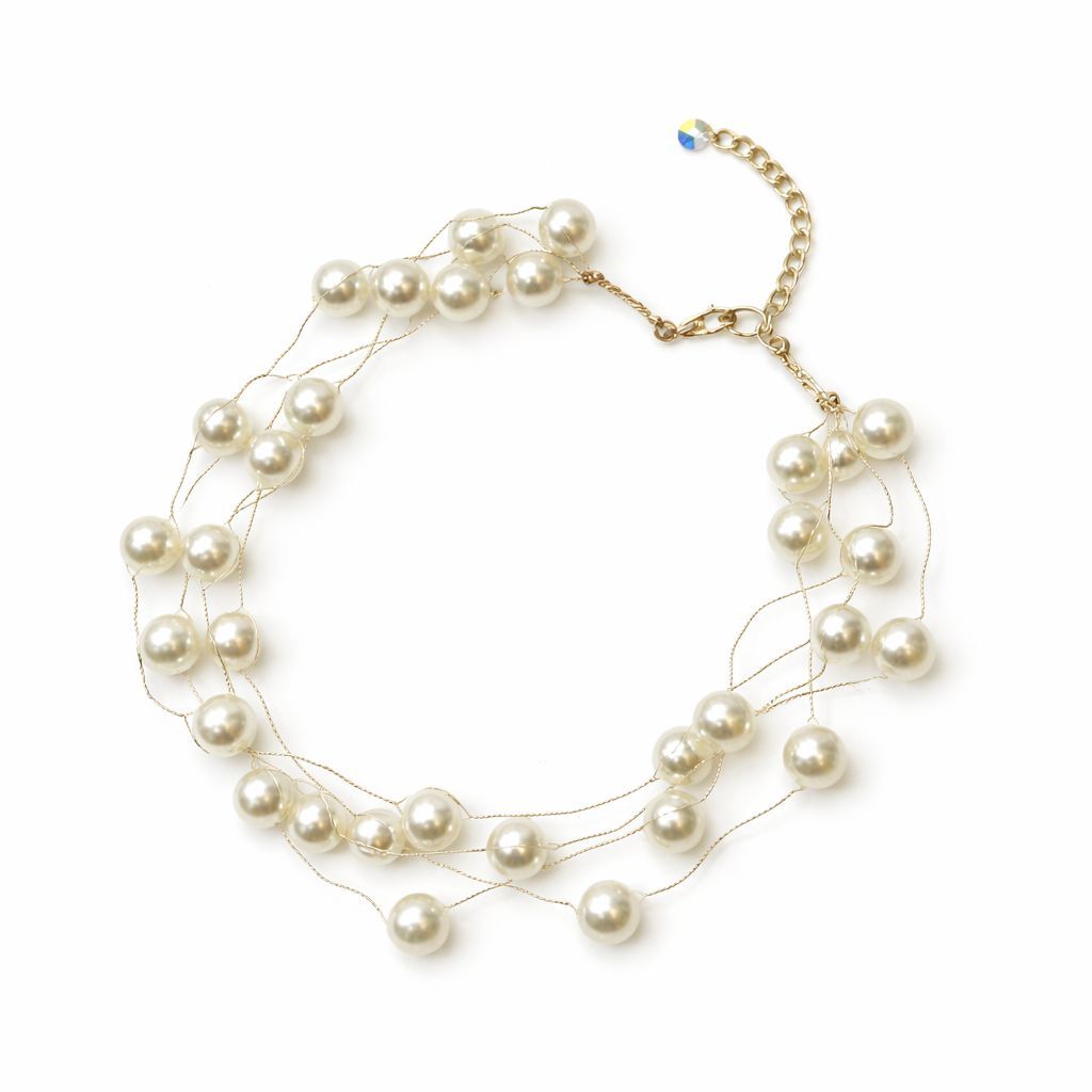 Multi-layered pearl necklace on a white background