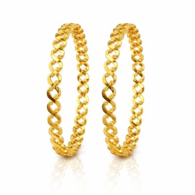 Pair of gold hoop earrings on a white background