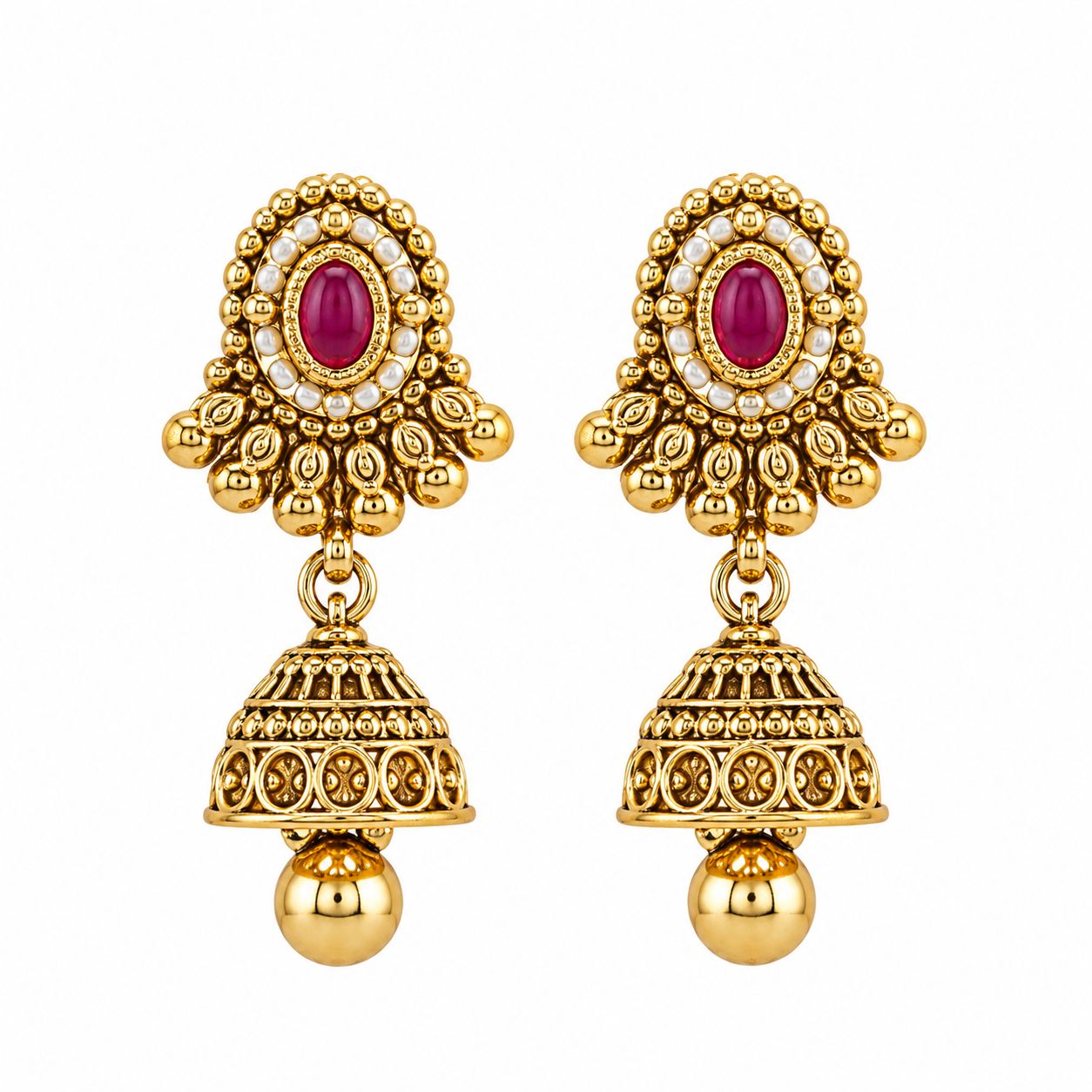 Antique Gold Traditional Necklace and Jhumka Earrings Set
