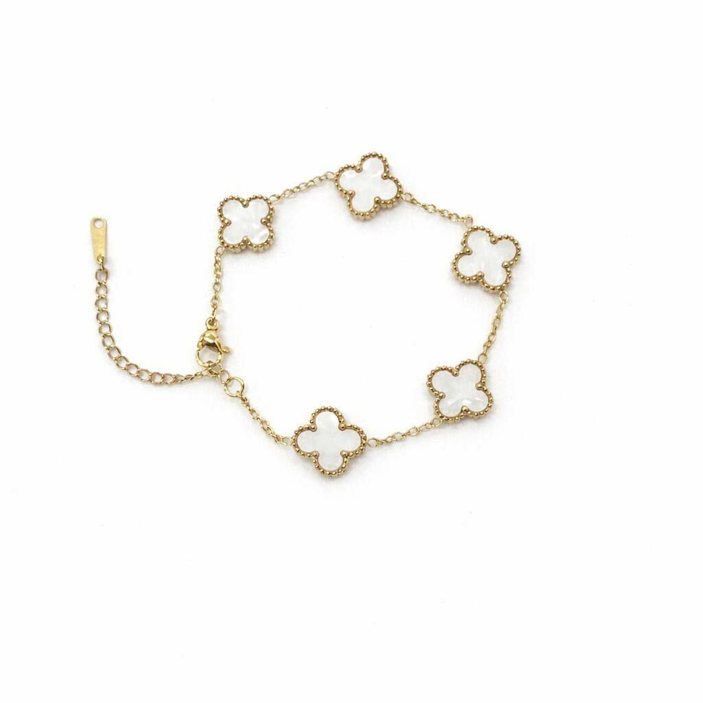 adjustable white clover bracelet with lobster clasp
