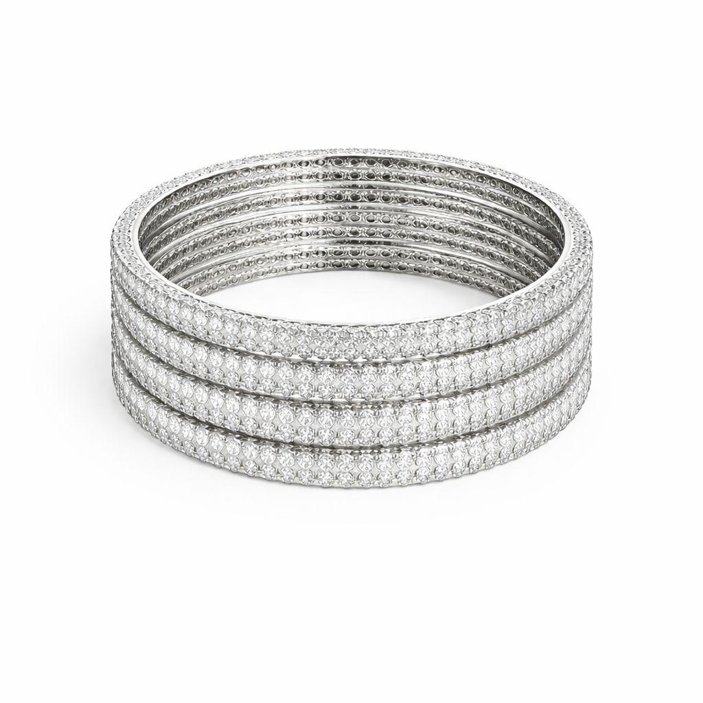 Silver-Tone Crystal-Studded Bangle Set