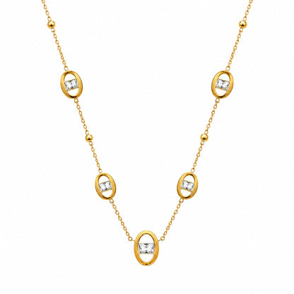 Gold Oval Crystal Station Necklace