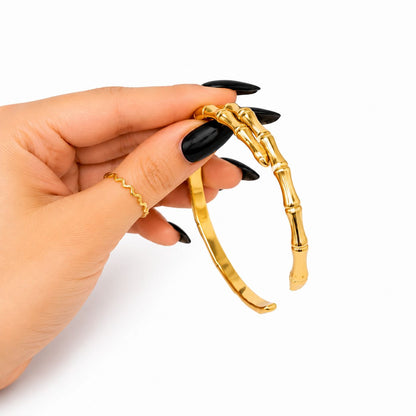 Gold Bamboo-Style Hinged Bracelet
