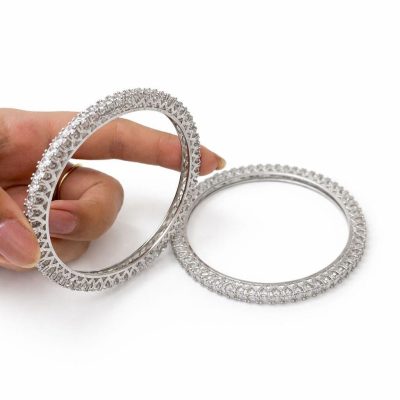 Silver Crystal Stone Bangle Set of 2 for Women
