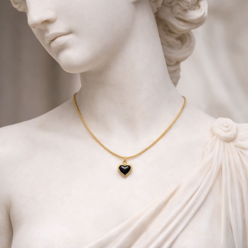 Black Heart Gold Pendant Necklace