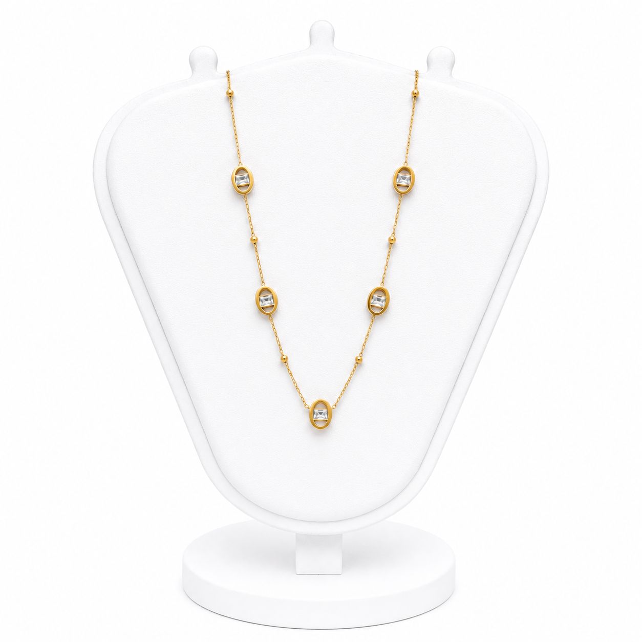 Gold Oval Crystal Station Necklace