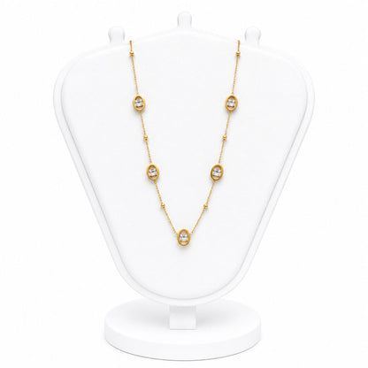 Gold Oval Crystal Station Necklace